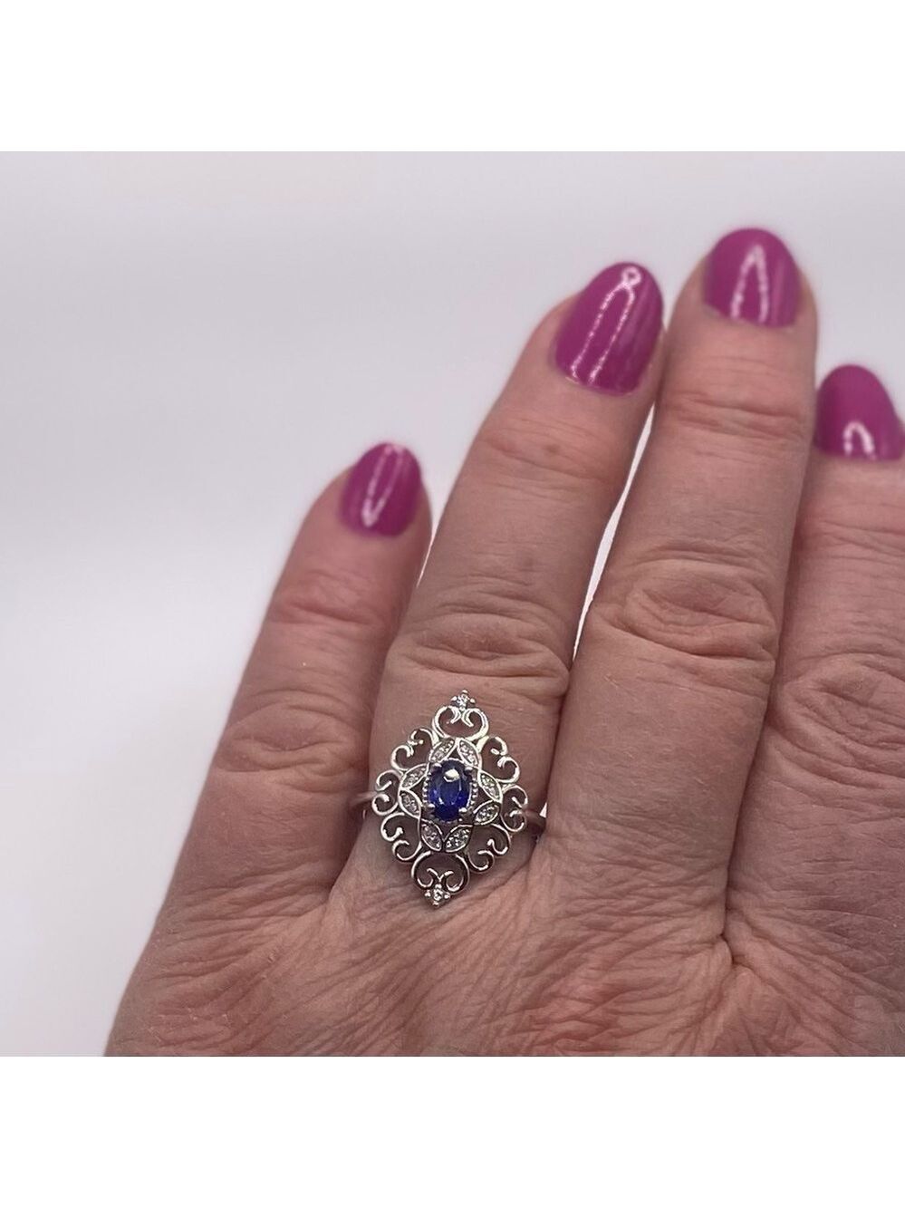 925 Sterling Silver Plated Fancy Ring w/ blue stone. Fun Costume Jewelry! NWT